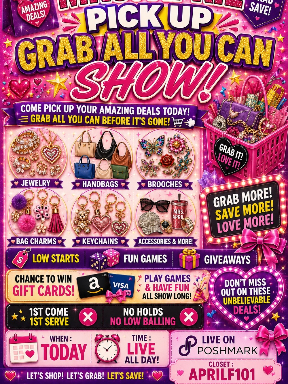 Pick Up Grab All You Can Show! Party Poster - Pink Glitter